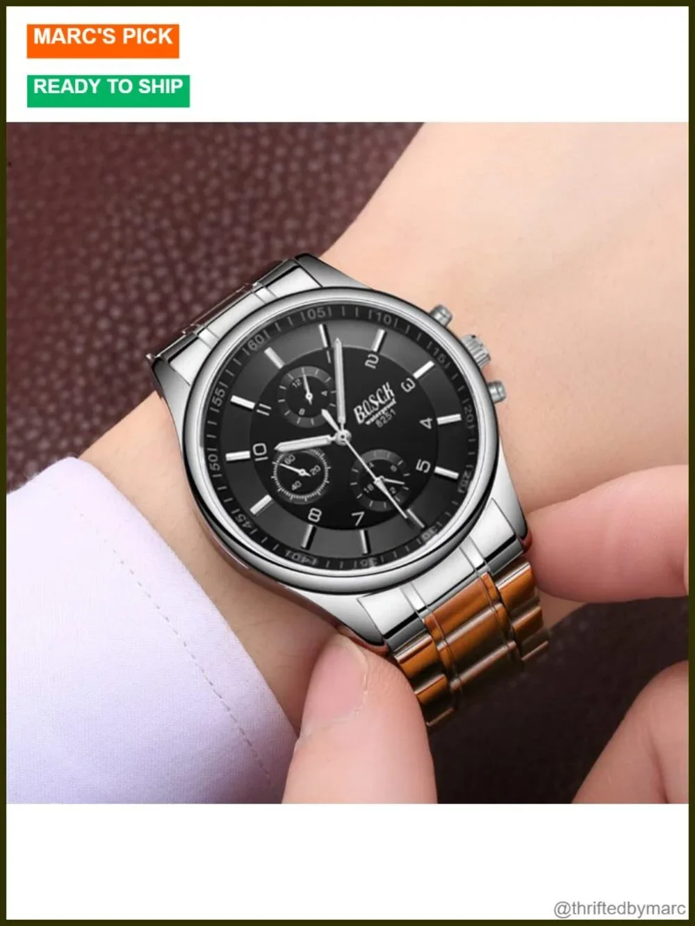 Men's 40mm Analog Watch – Auto Date & Day, Stainless Steel, Quartz Movement,